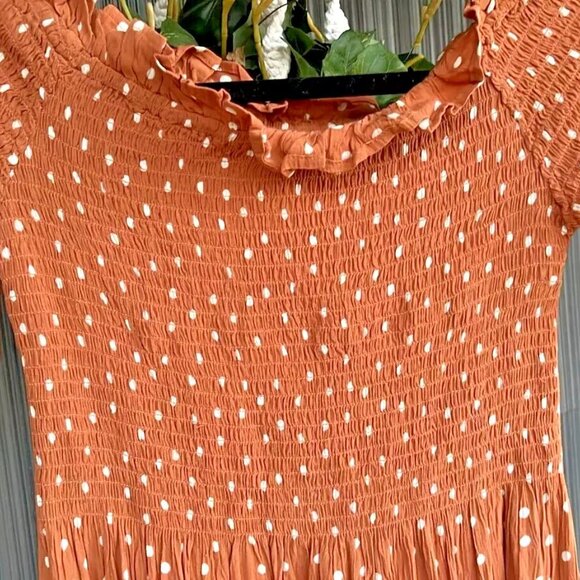 Rip Curl Maxi Dress Flutter Short Sleeve Polka Dot Ginger Size US 10 surf/beach - Picture 2 of 5